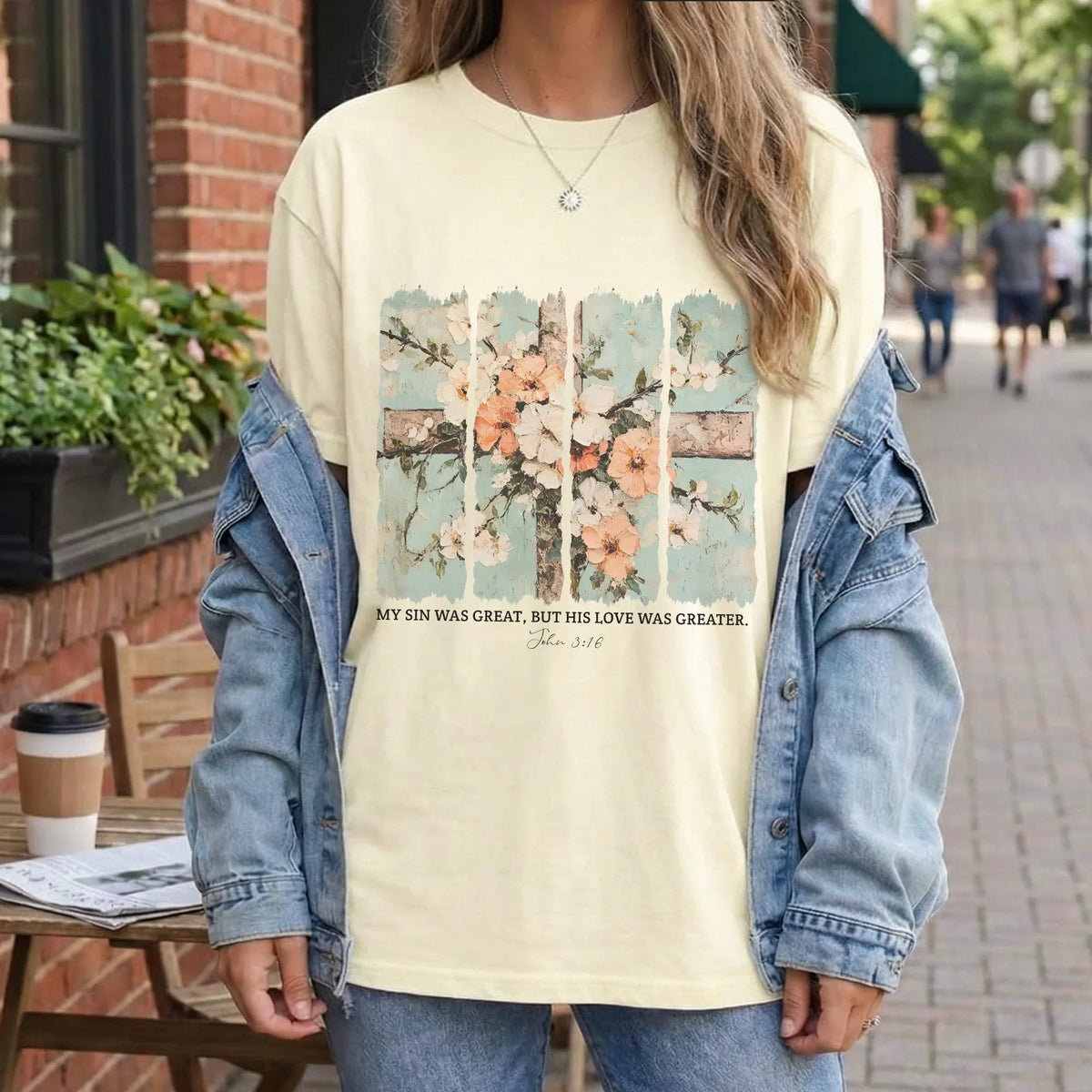 [COMFORT T-SHIRT] My Sin Was Great, His Love Was Greater - Faith Floral - Faith Guided Life