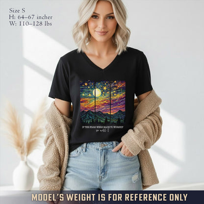 If The Stars Were Made To Worship Landscape - V-Neck Christian Shirt