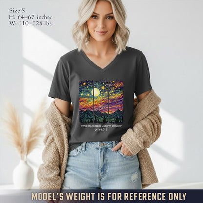 If The Stars Were Made To Worship Landscape - V-Neck Christian Shirt