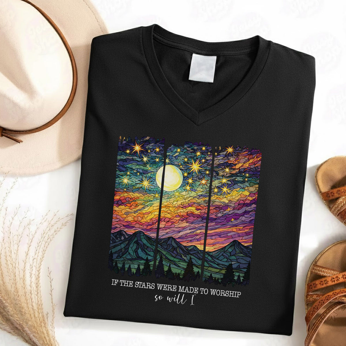 If The Stars Were Made To Worship Landscape - V-Neck Christian Shirt