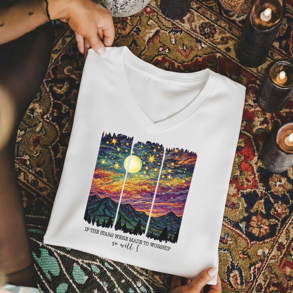 If The Stars Were Made To Worship Landscape - V-Neck Christian Shirt