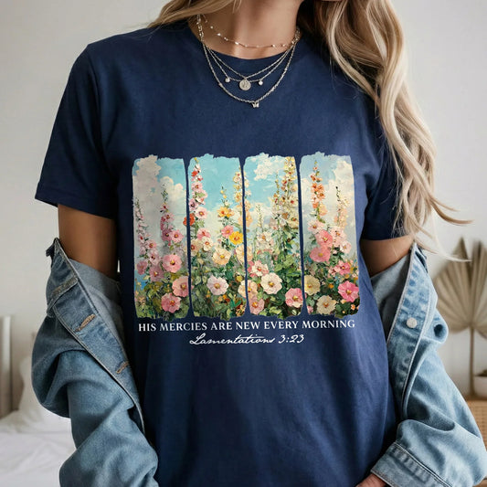 His Mercies Are New Every Morning Floral Sunrise Design – Faith Floral – Unisex Tshirt / Hoodie / Sweatshirt - Faith Guided Life