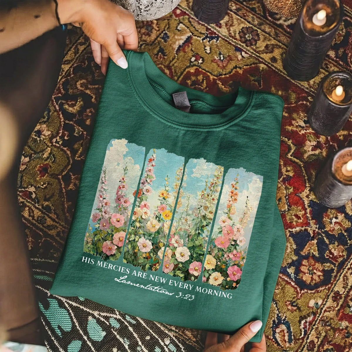 His Mercies Are New Every Morning Floral Sunrise Design – Faith Floral – Unisex Tshirt / Hoodie / Sweatshirt - Faith Guided Life