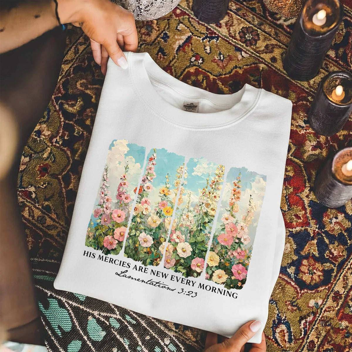His Mercies Are New Every Morning Floral Sunrise Design – Faith Floral – Unisex Tshirt / Hoodie / Sweatshirt - Faith Guided Life