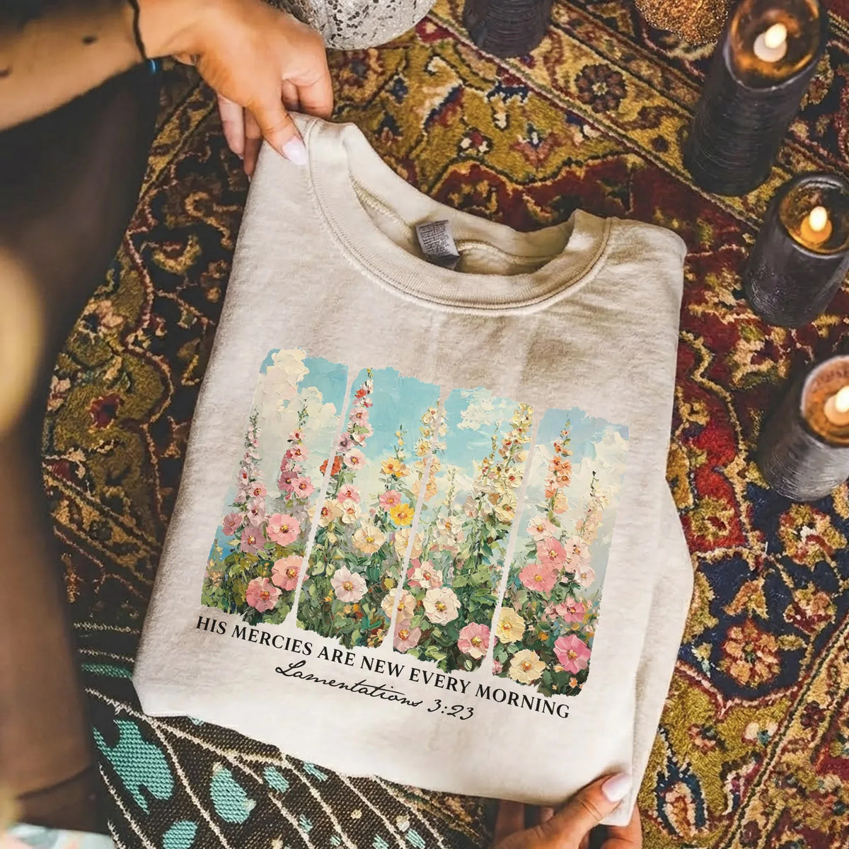 His Mercies Are New Every Morning Floral Sunrise Design – Faith Floral – Unisex Tshirt / Hoodie / Sweatshirt - Faith Guided Life