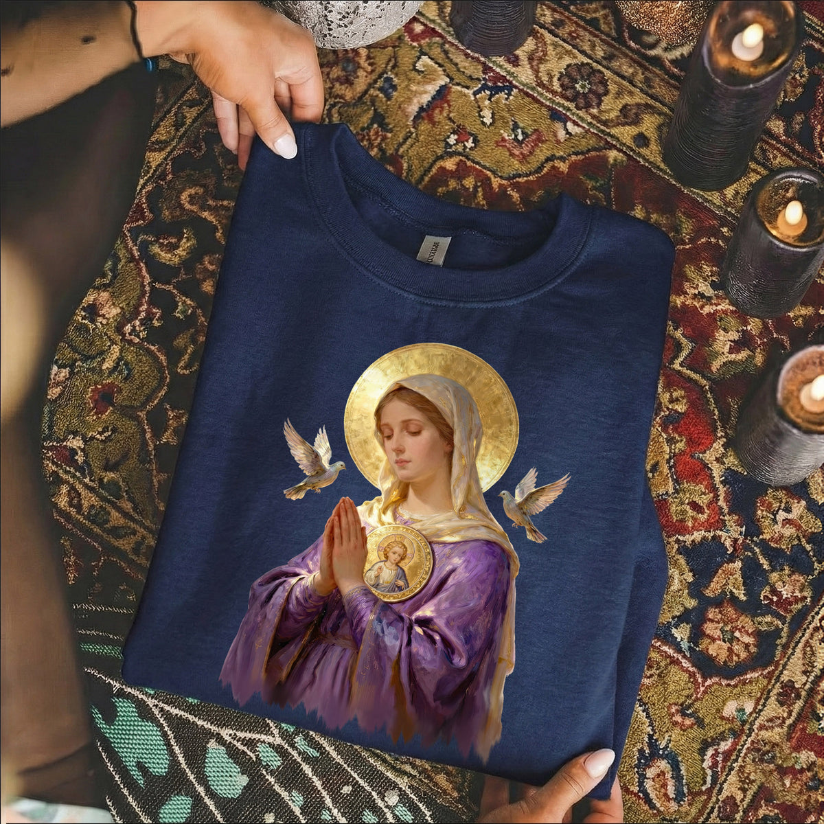 Virgin Mary Prayerful Peaceful – Unisex Tshirt / Hoodie / Sweatshirt