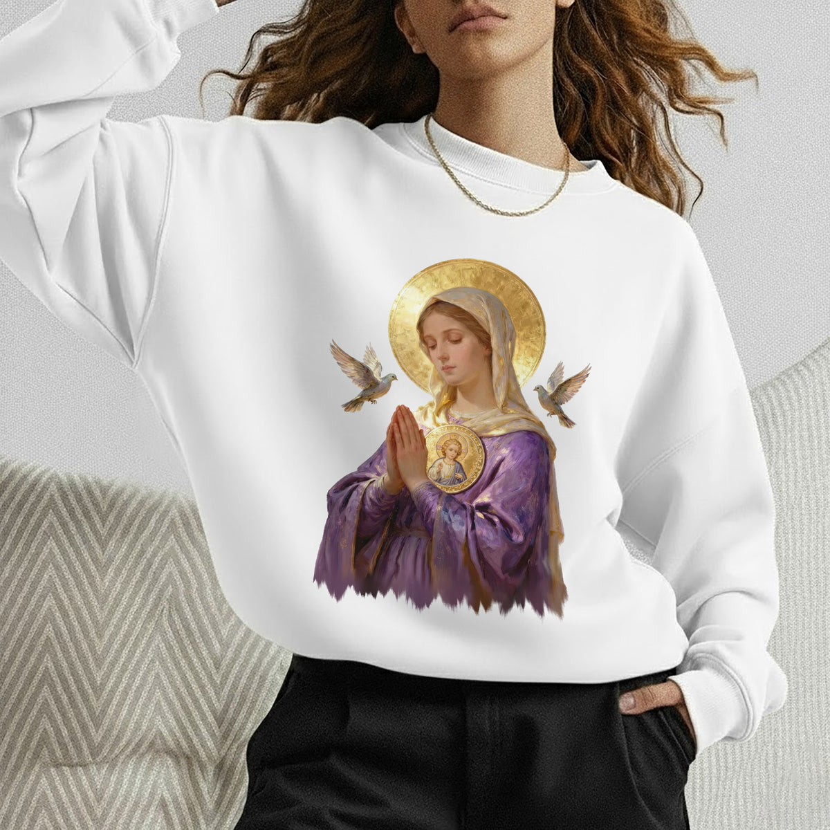 Virgin Mary Prayerful Peaceful – Unisex Tshirt / Hoodie / Sweatshirt