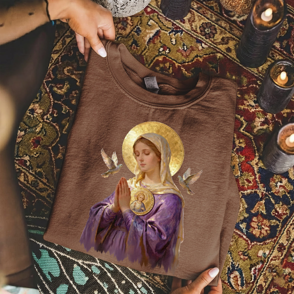 Virgin Mary Prayerful Peaceful – Unisex Tshirt / Hoodie / Sweatshirt