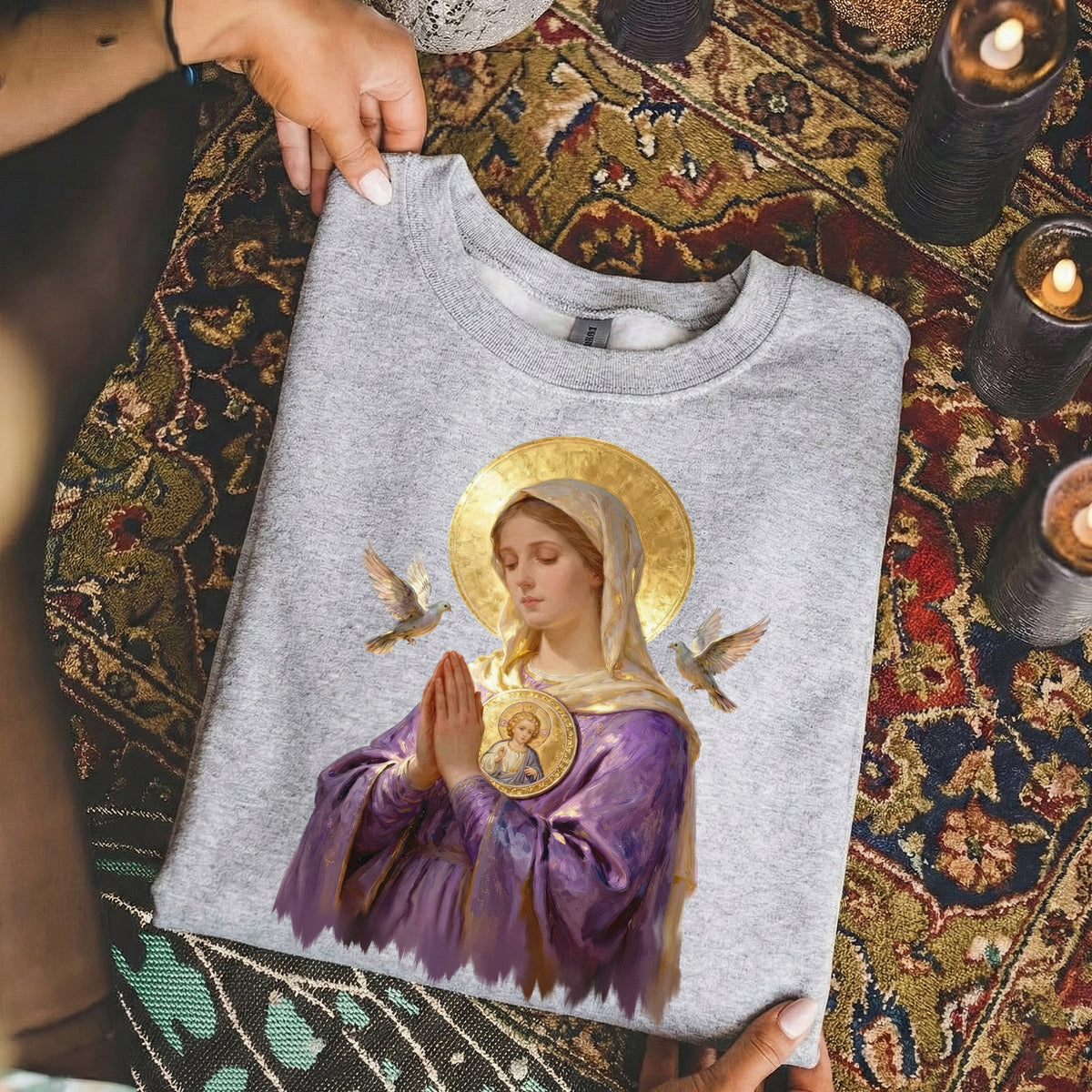 Virgin Mary Prayerful Peaceful – Unisex Tshirt / Hoodie / Sweatshirt