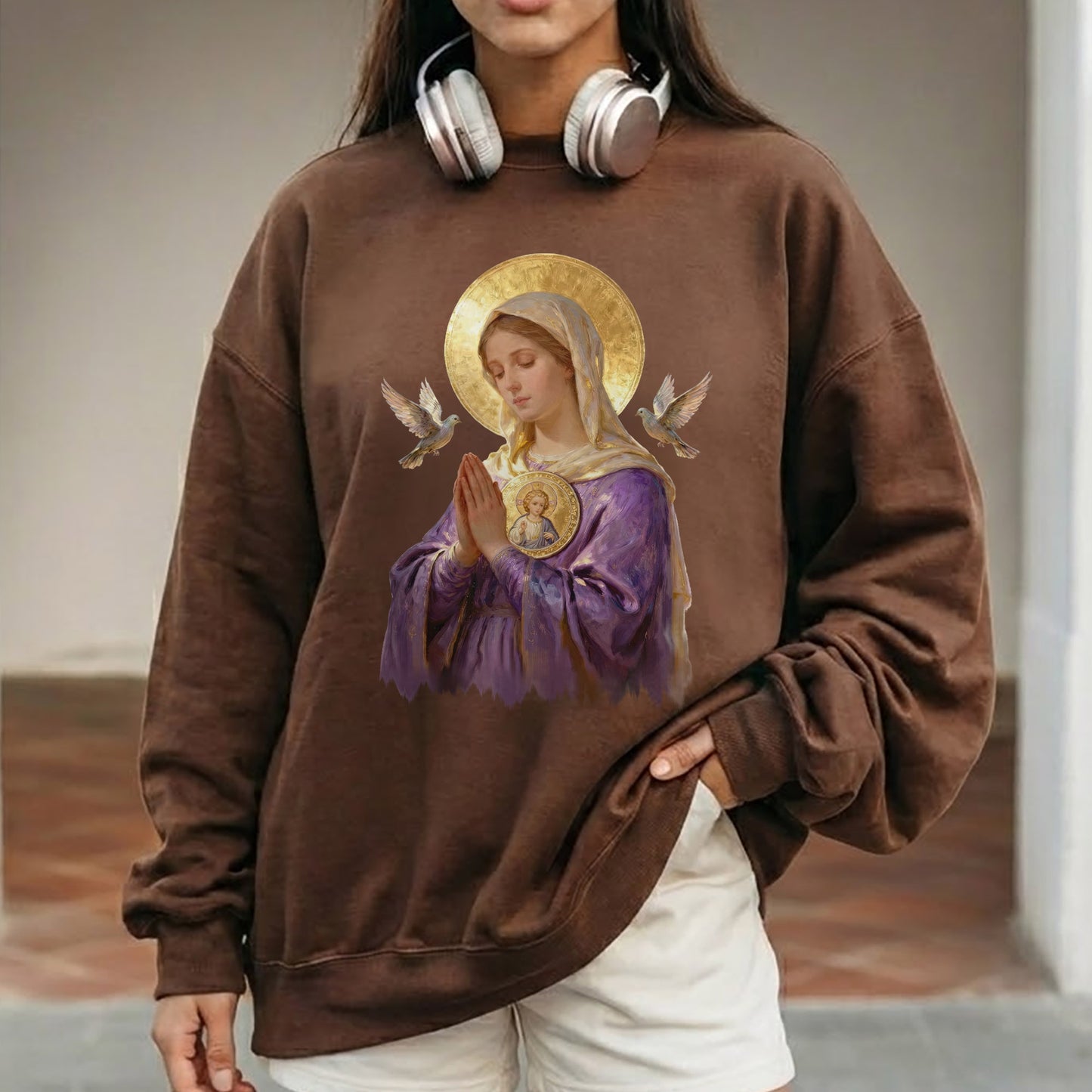 Virgin Mary Prayerful Peaceful – Unisex Tshirt / Hoodie / Sweatshirt