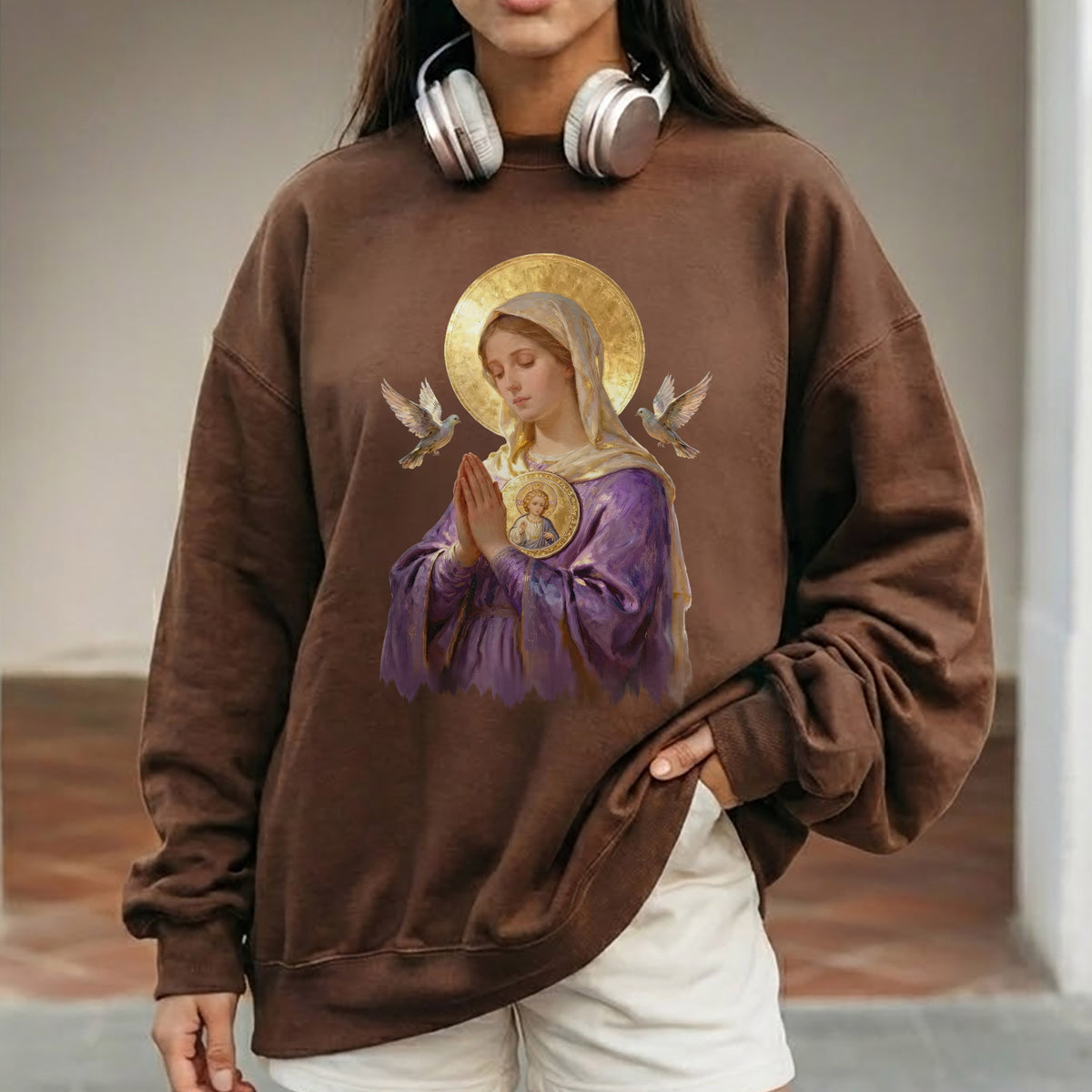 Virgin Mary Prayerful Peaceful – Unisex Tshirt / Hoodie / Sweatshirt