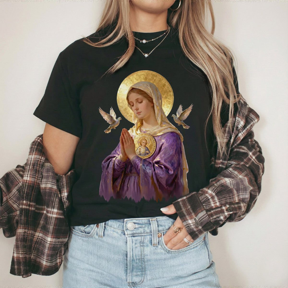 Virgin Mary Prayerful Peaceful – Unisex Tshirt / Hoodie / Sweatshirt