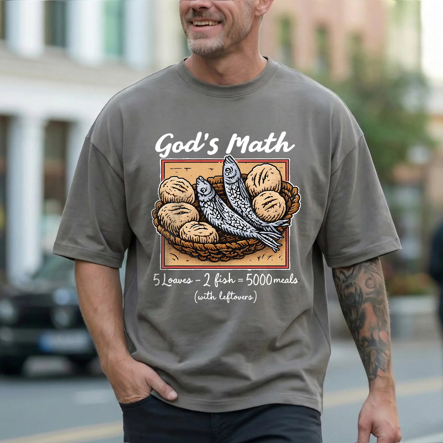 [COMFORT T-SHIRT] God’s Math Loaves & Fishes Miracle Design - Faith Guided Life