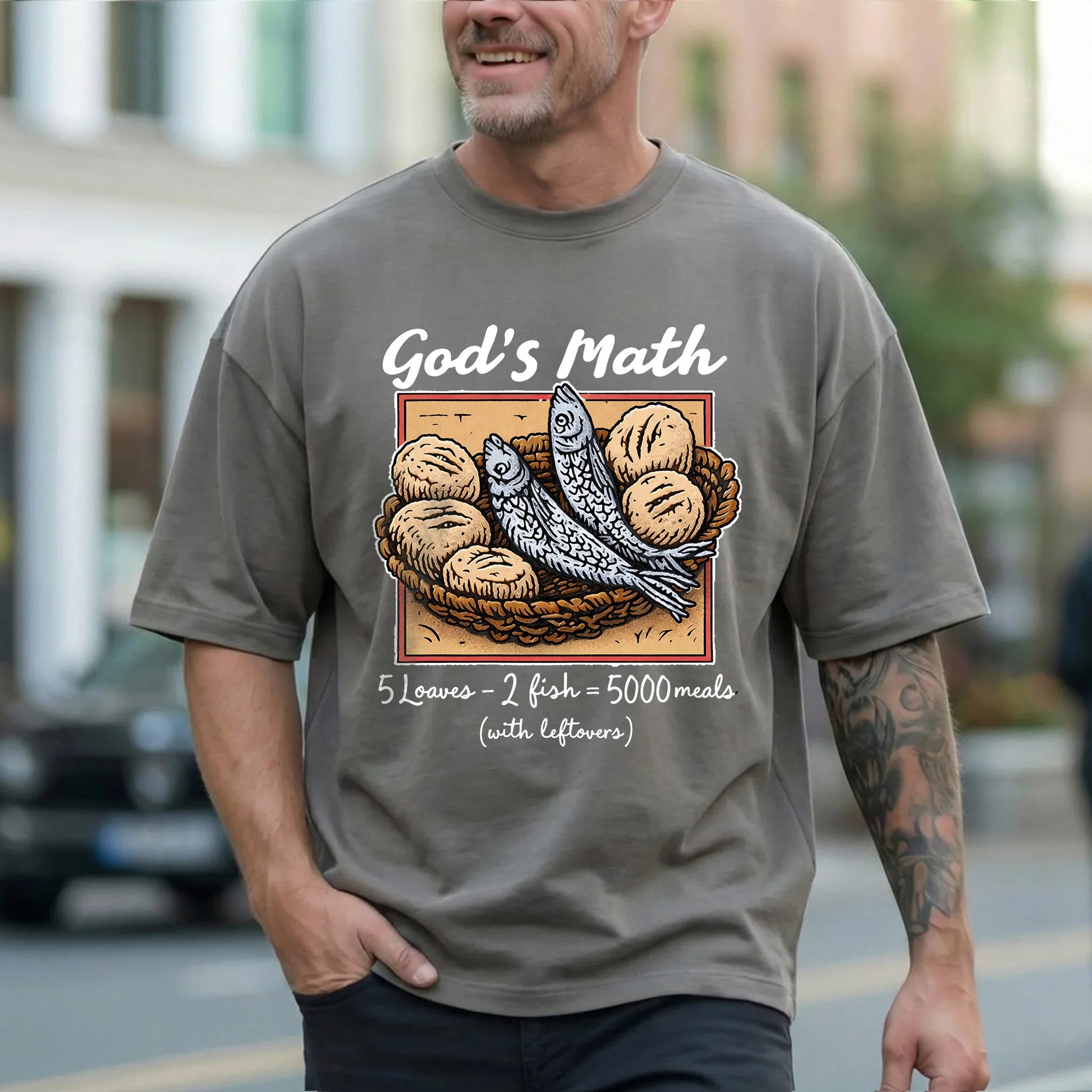 [COMFORT T-SHIRT] God’s Math Loaves & Fishes Miracle Design - Faith Guided Life