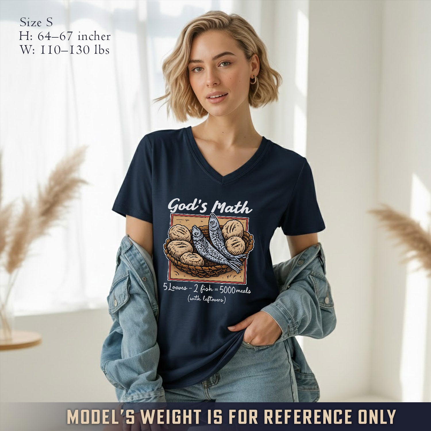 God’s Math Loaves & Fishes Miracle Design- V - Neck Christian Shirt