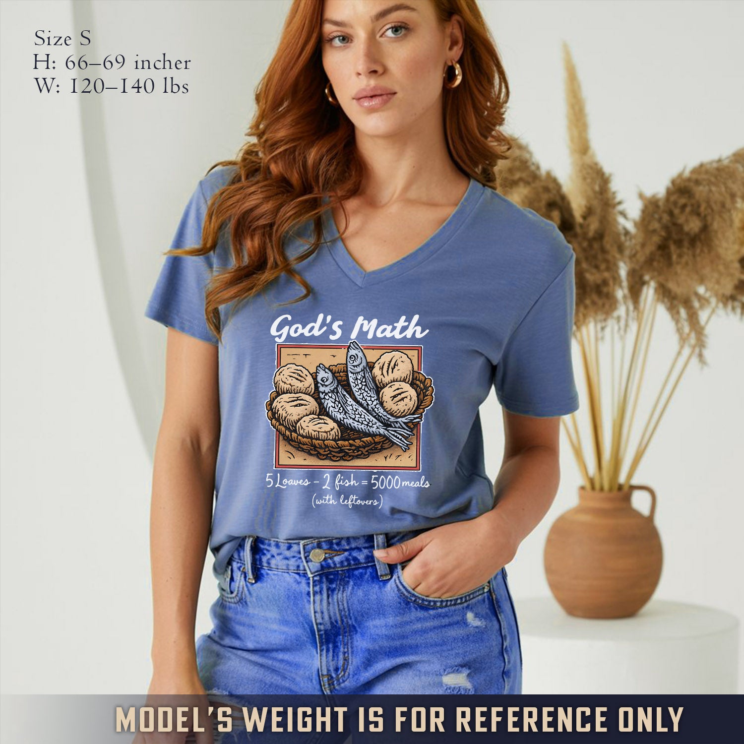 God’s Math Loaves & Fishes Miracle Design- V - Neck Christian Shirt