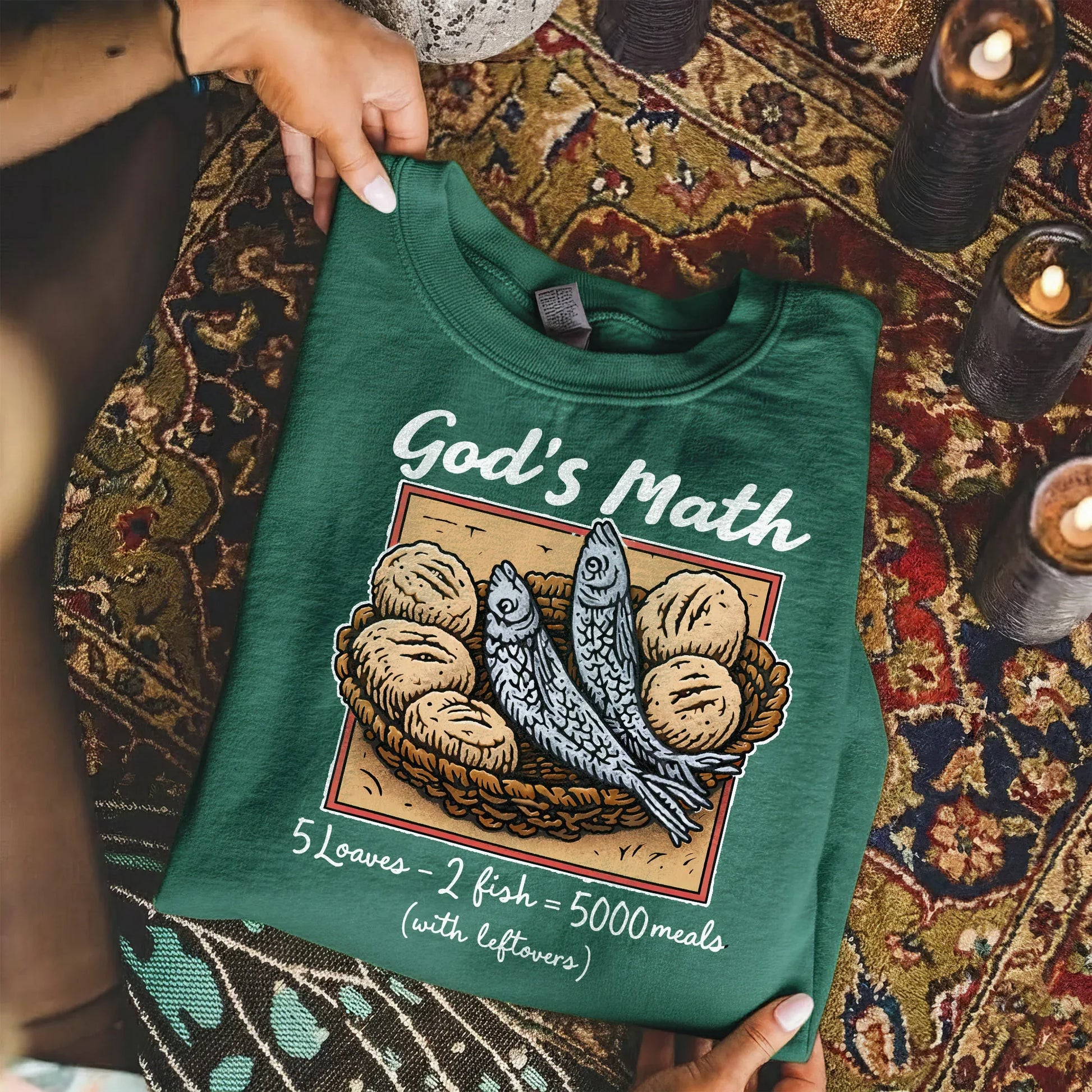 God’s Math Loaves & Fishes Miracle Design – Faith Message – Unisex Tshirt / Hoodie / Sweatshirt - Faith Guided Life