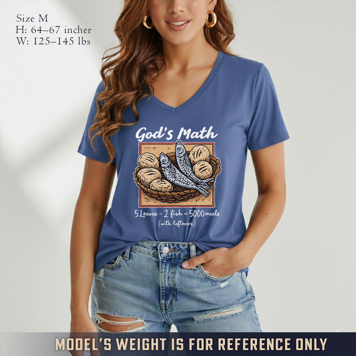 God’s Math Loaves & Fishes Miracle Design- V - Neck Christian Shirt