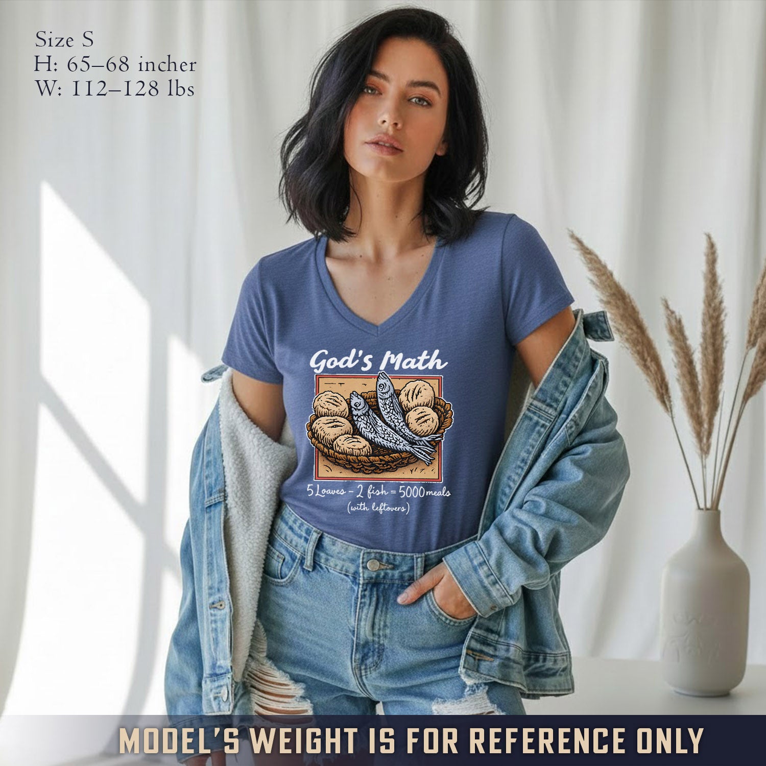 God’s Math Loaves & Fishes Miracle Design- V - Neck Christian Shirt