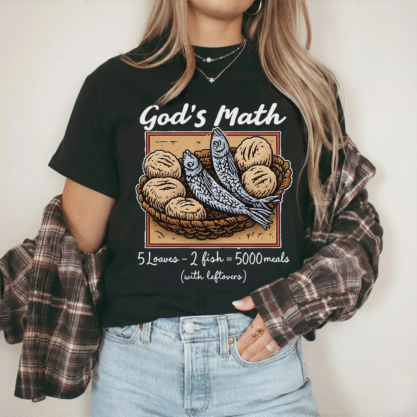 [COMFORT T-SHIRT] God’s Math Loaves & Fishes Miracle Design - Faith Guided Life