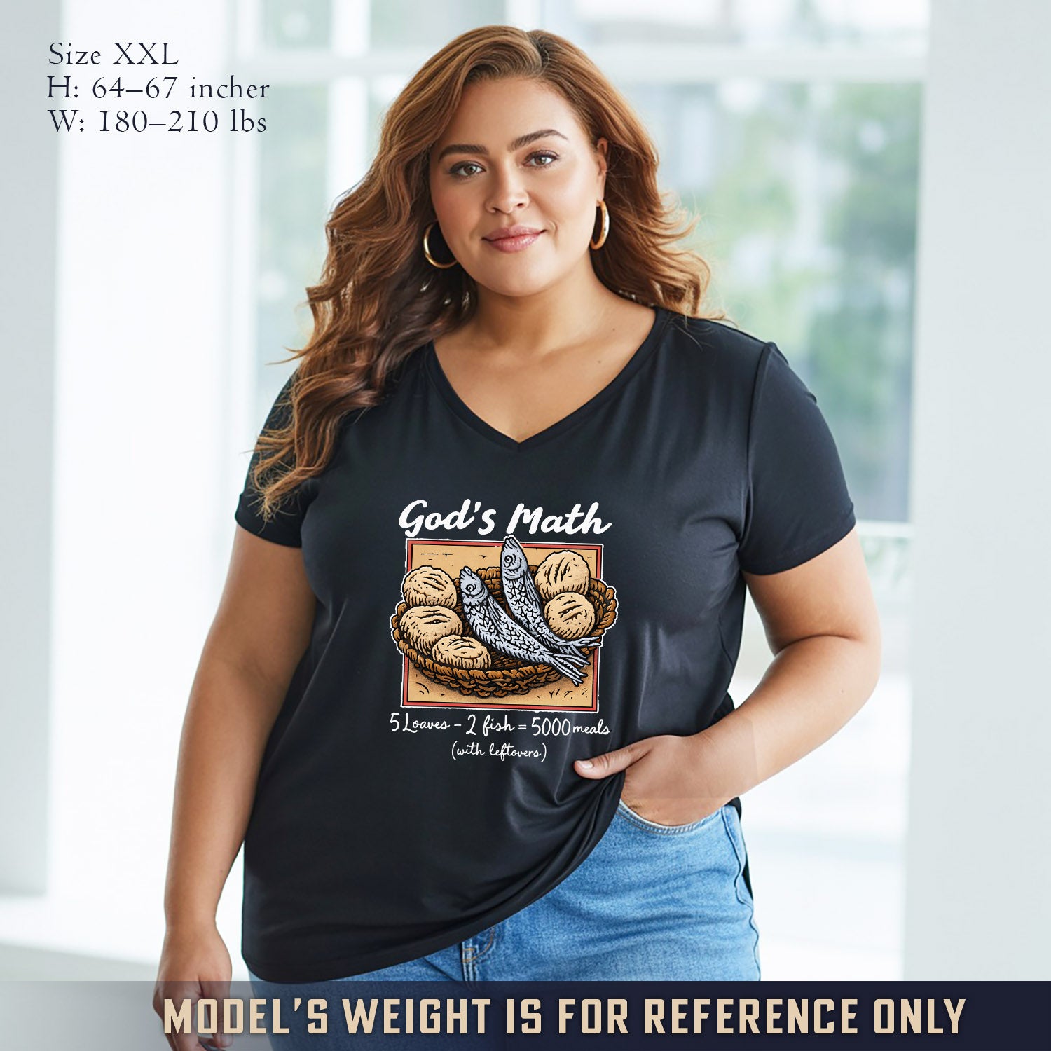 God’s Math Loaves & Fishes Miracle Design- V - Neck Christian Shirt