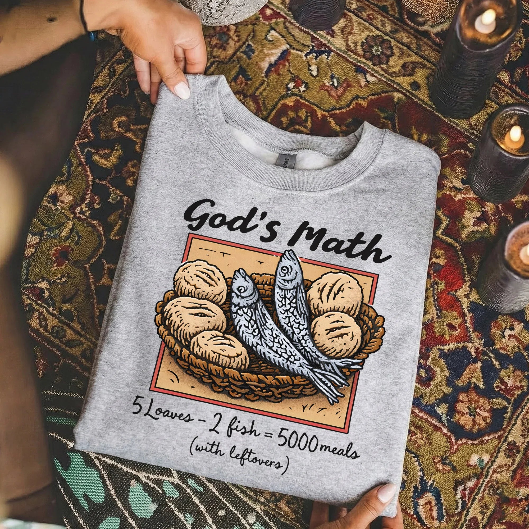 God’s Math Loaves & Fishes Miracle Design – Faith Message – Unisex Tshirt / Hoodie / Sweatshirt - Faith Guided Life
