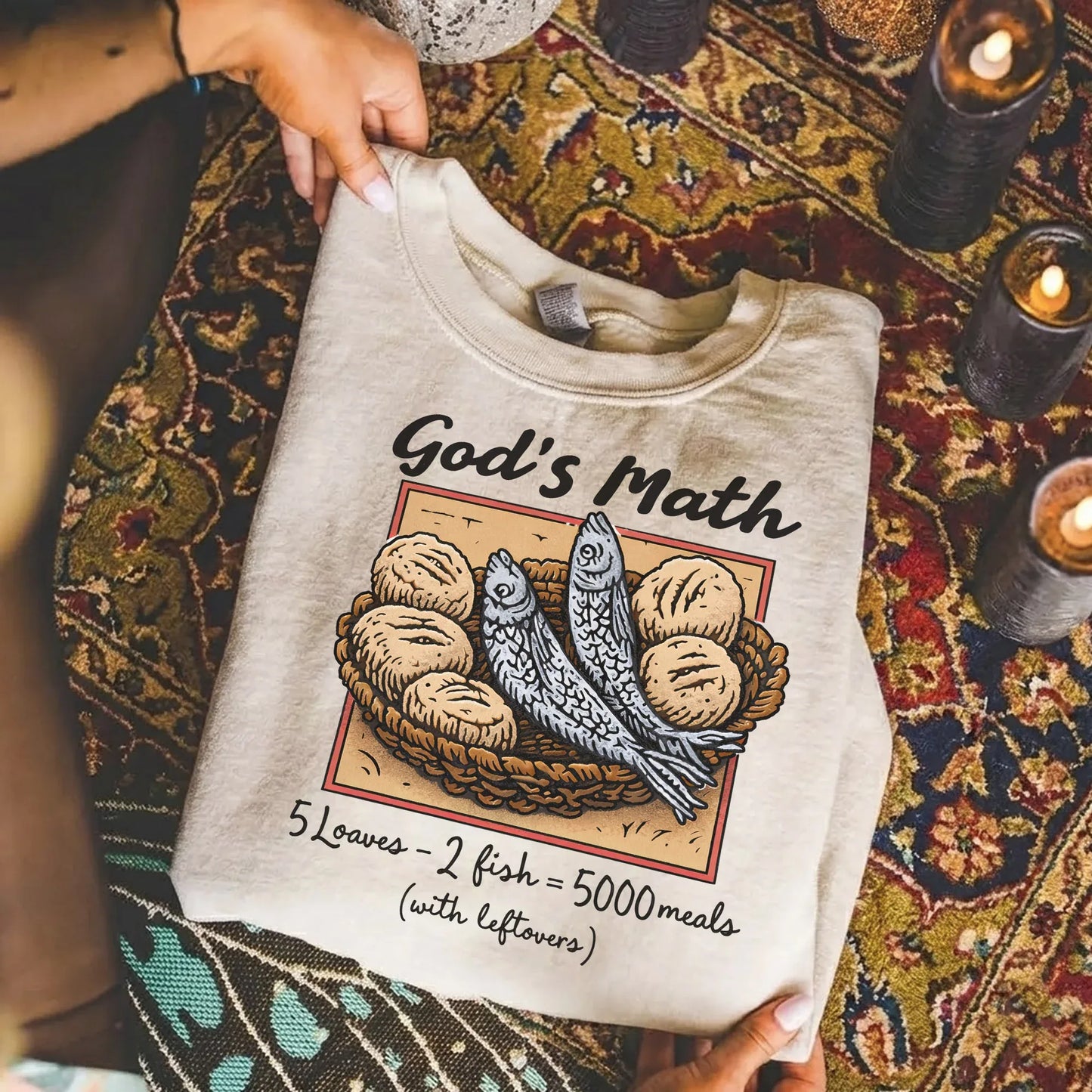 God’s Math Loaves & Fishes Miracle Design – Faith Message – Unisex Tshirt / Hoodie / Sweatshirt - Faith Guided Life