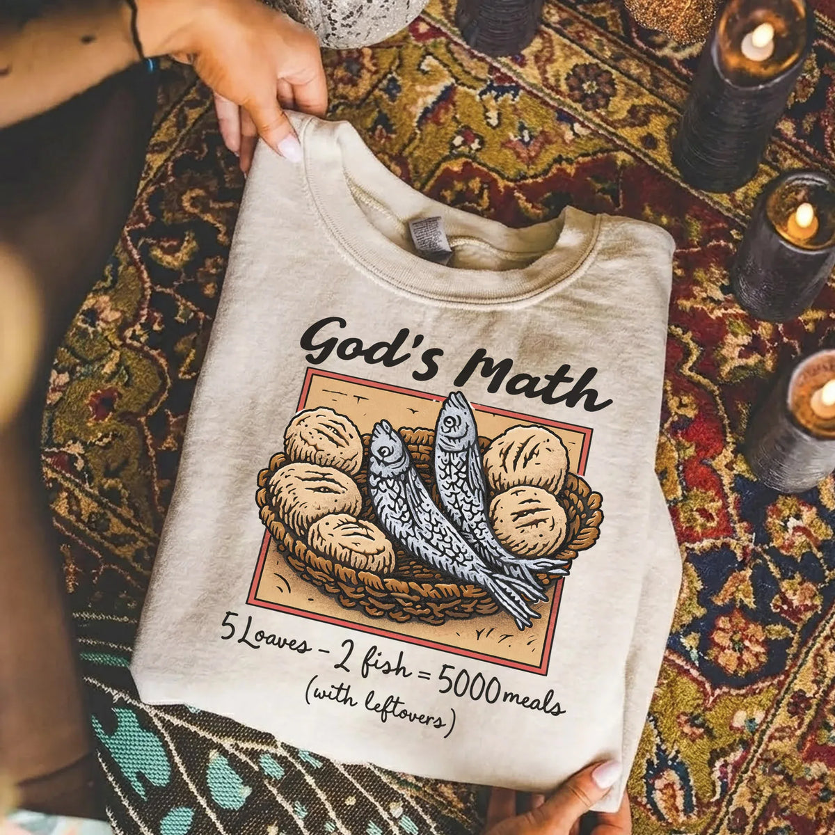 God’s Math Loaves & Fishes Miracle Design – Faith Message – Unisex Tshirt / Hoodie / Sweatshirt - Faith Guided Life