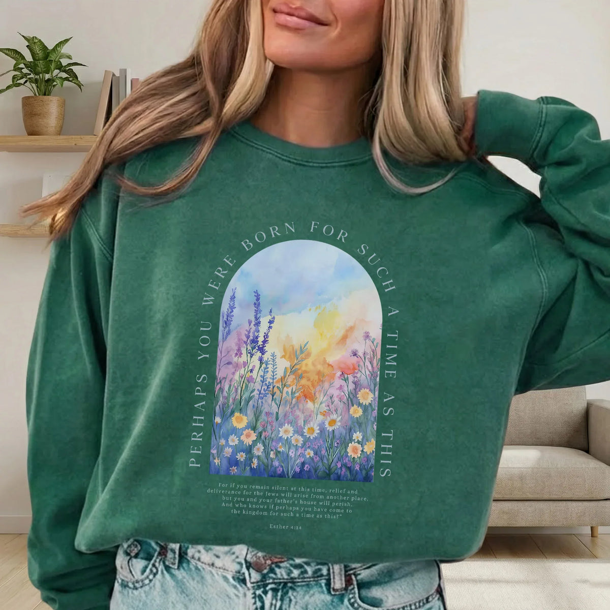 Born For Such A Time As This Watercolor Meadow Design – Faith Floral – Unisex Tshirt / Hoodie / Sweatshirt - Faith Guided Life