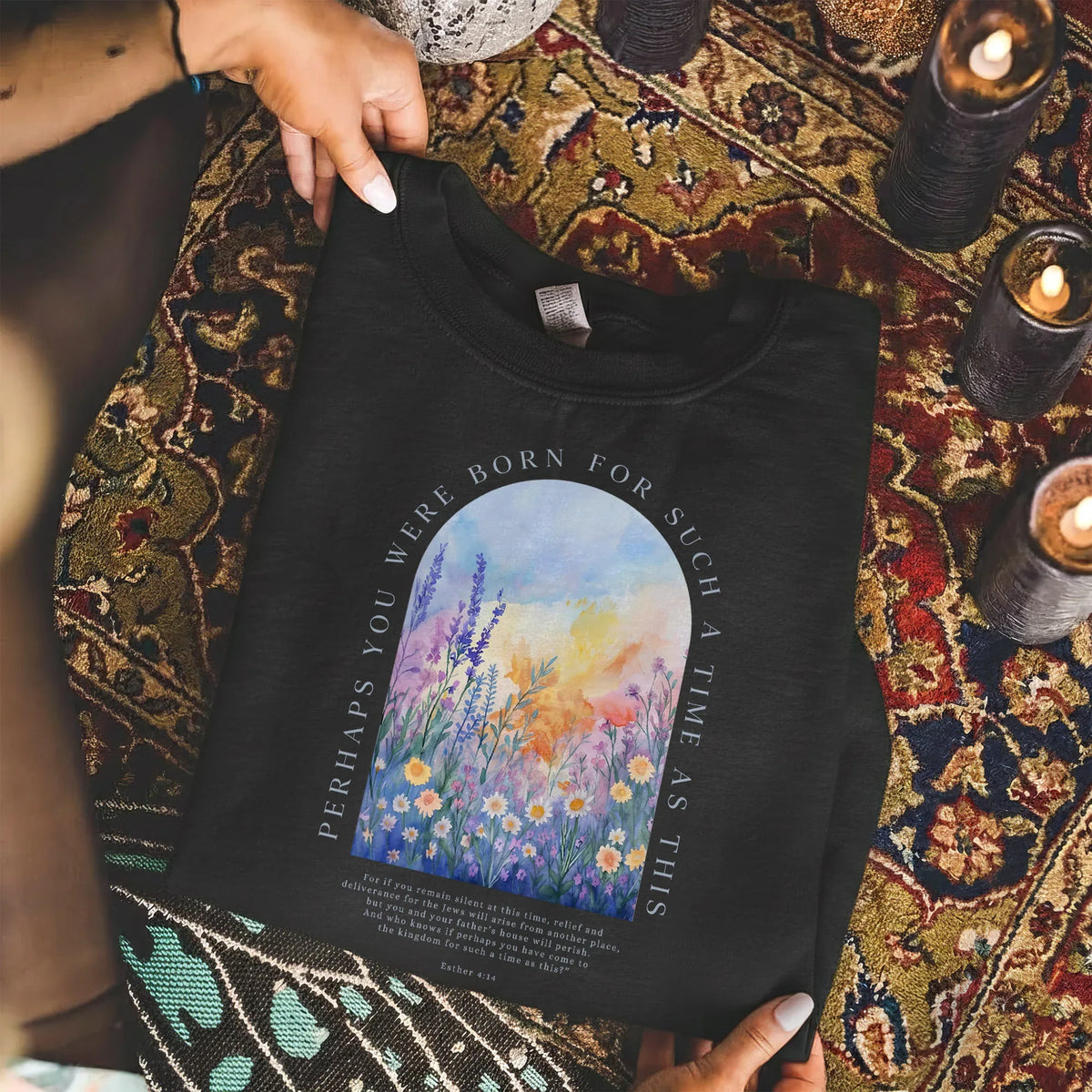 Born For Such A Time As This Watercolor Meadow Design – Faith Floral – Unisex Tshirt / Hoodie / Sweatshirt - Faith Guided Life