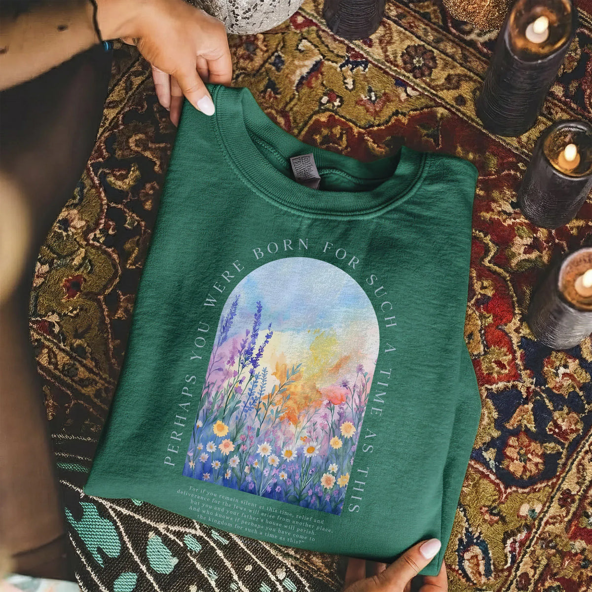 Born For Such A Time As This Watercolor Meadow Design – Faith Floral – Unisex Tshirt / Hoodie / Sweatshirt - Faith Guided Life