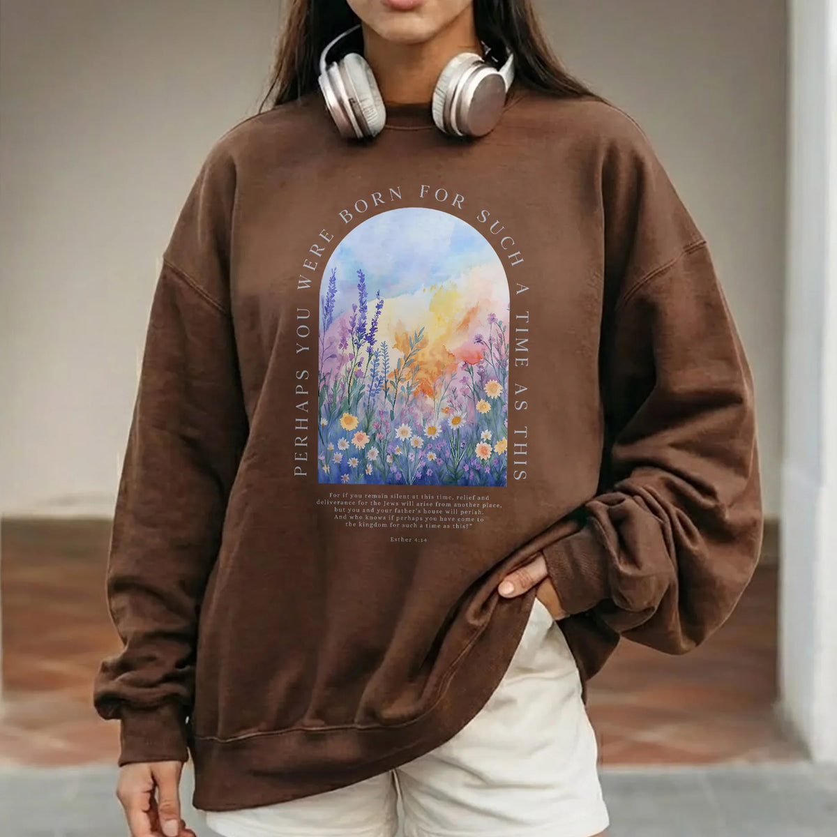 Born For Such A Time As This Watercolor Meadow Design – Faith Floral – Unisex Tshirt / Hoodie / Sweatshirt - Faith Guided Life