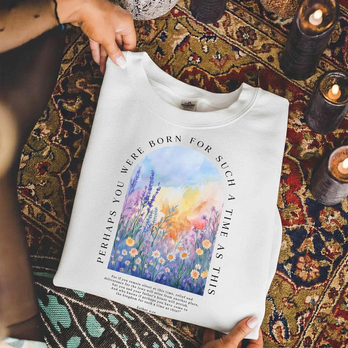Born For Such A Time As This Watercolor Meadow Design – Faith Floral – Unisex Tshirt / Hoodie / Sweatshirt - Faith Guided Life