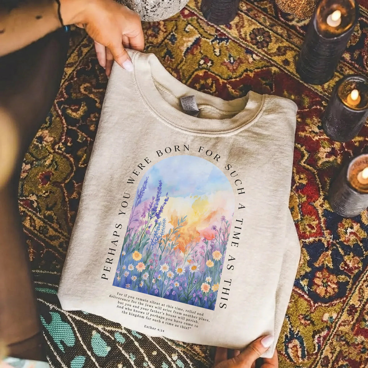 Born For Such A Time As This Watercolor Meadow Design – Faith Floral – Unisex Tshirt / Hoodie / Sweatshirt - Faith Guided Life