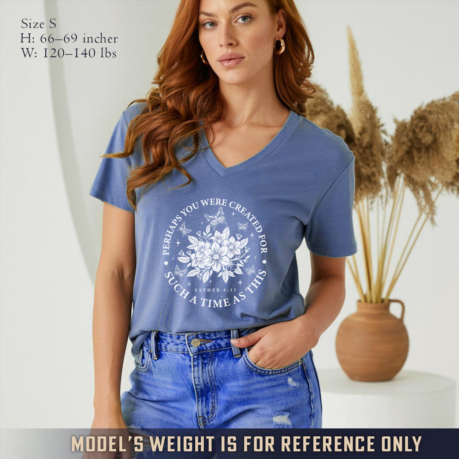 Created For Such A Time As This Butterfly Floral Design - V-Neck Christian Shirt