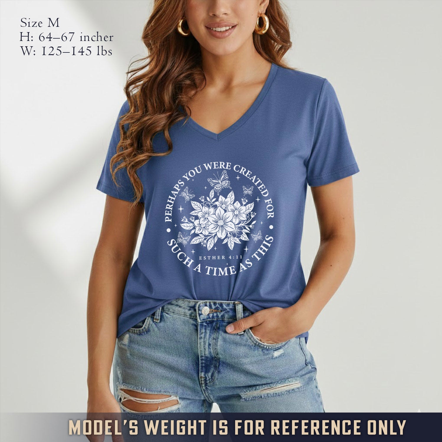 Created For Such A Time As This Butterfly Floral Design - V-Neck Christian Shirt