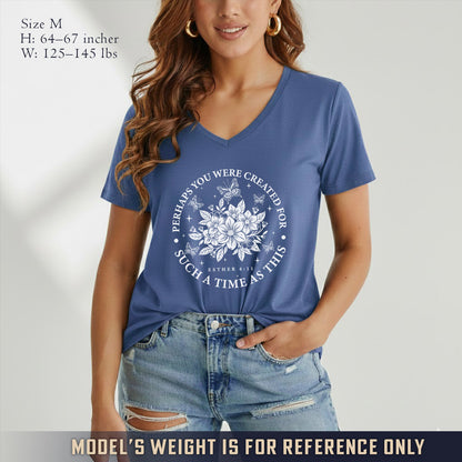 Created For Such A Time As This Butterfly Floral Design - V-Neck Christian Shirt