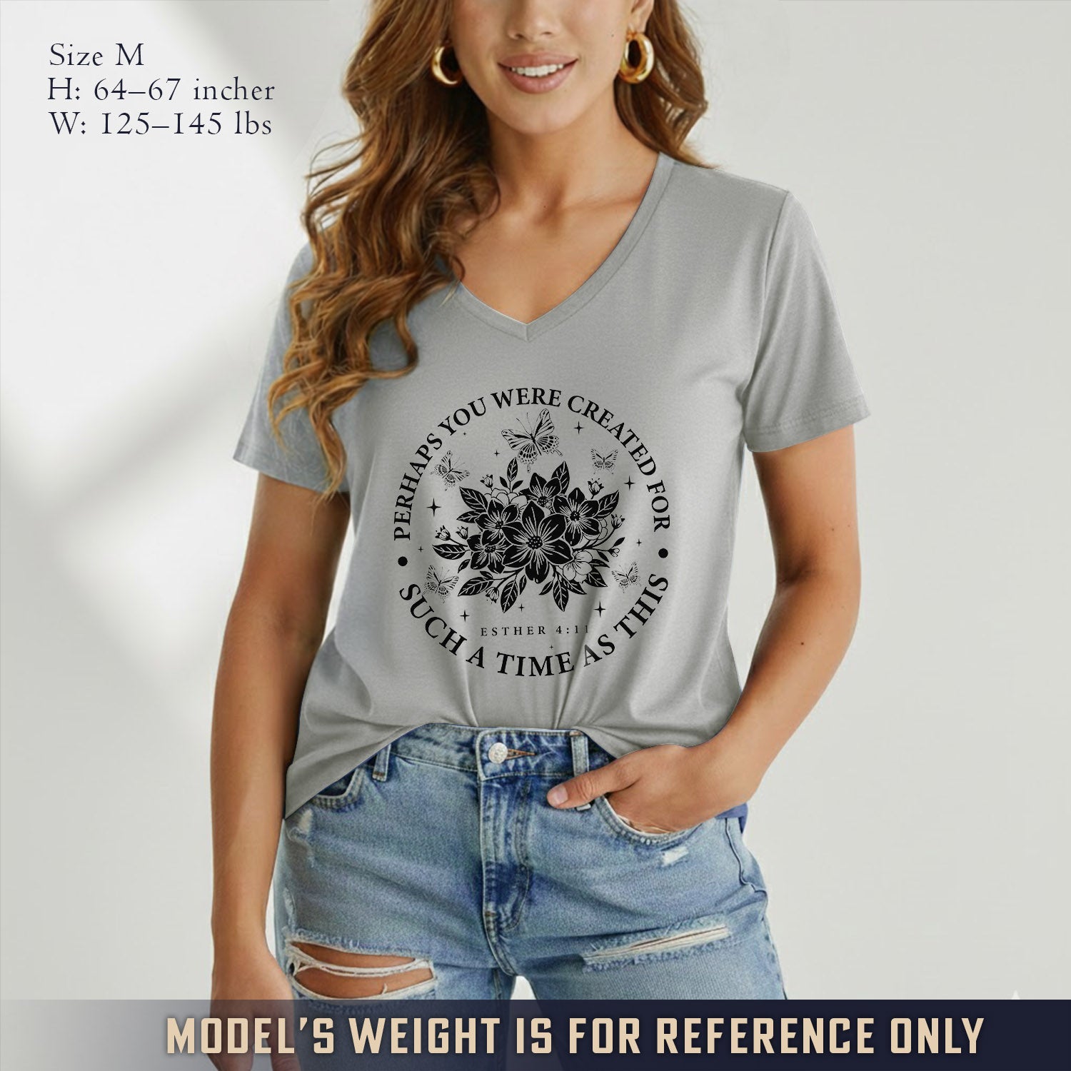 Created For Such A Time As This Butterfly Floral Design - V-Neck Christian Shirt