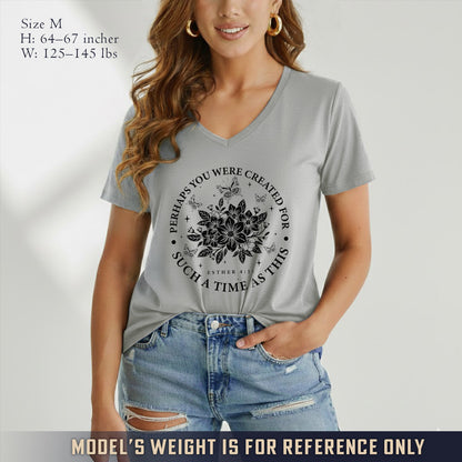 Created For Such A Time As This Butterfly Floral Design - V-Neck Christian Shirt