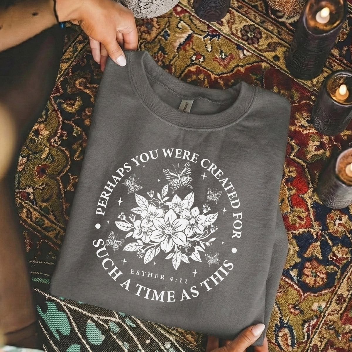 [COMFORT T-SHIRT] Created For Such A Time As This Butterfly Floral Design – Faith Floral