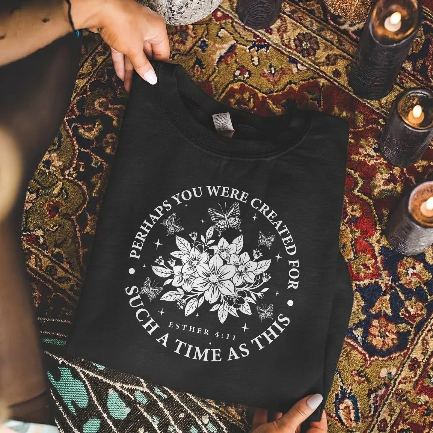 Created For Such A Time As This Butterfly Floral Design – Faith Floral – Unisex Tshirt / Hoodie / Sweatshirt - Faith Guided Life
