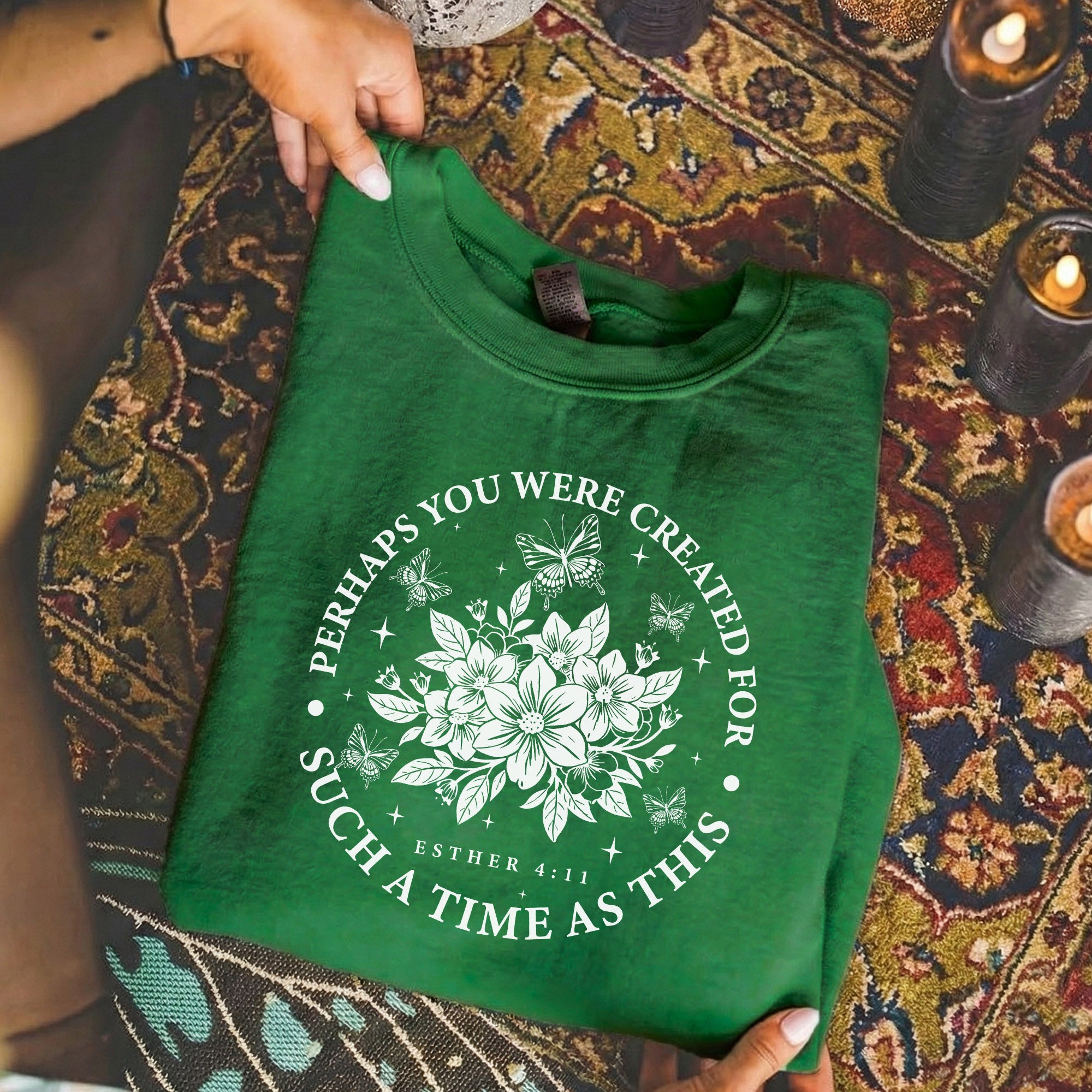 [COMFORT T-SHIRT] Created For Such A Time As This Butterfly Floral Design – Faith Floral