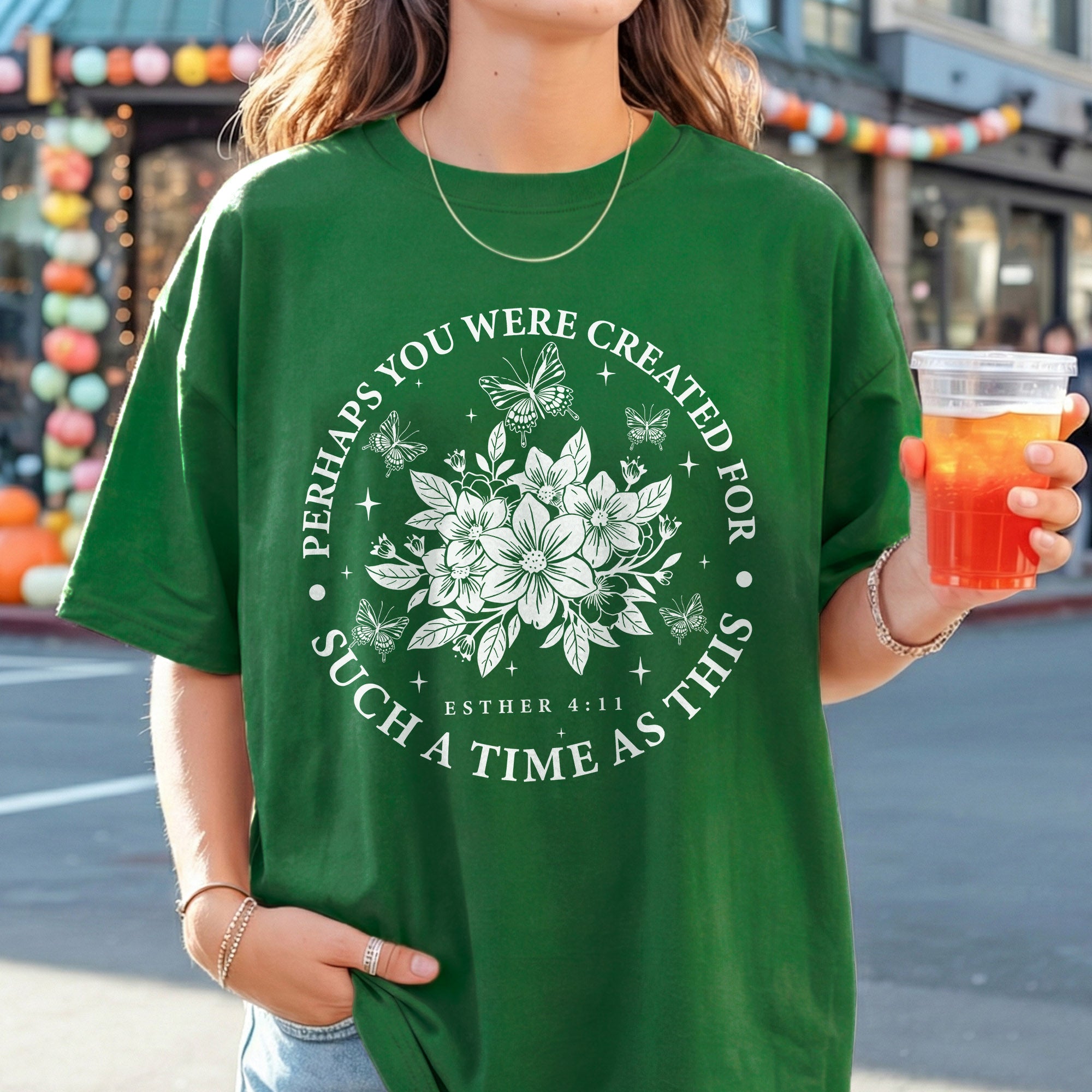 [COMFORT T-SHIRT] Created For Such A Time As This Butterfly Floral Design – Faith Floral
