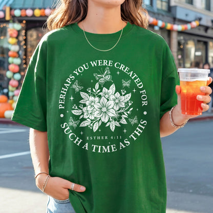 [COMFORT T-SHIRT] Created For Such A Time As This Butterfly Floral Design – Faith Floral