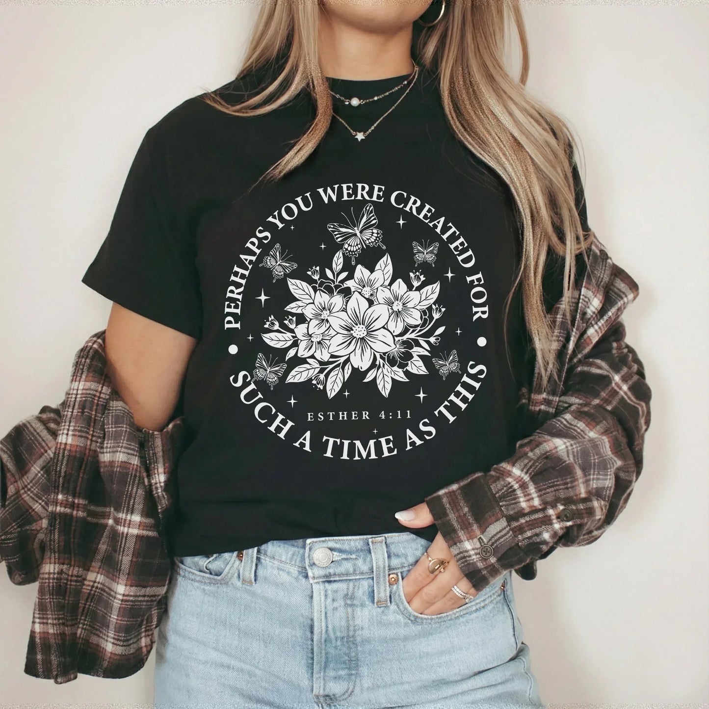 Created For Such A Time As This Butterfly Floral Design – Faith Floral – Unisex Tshirt / Hoodie / Sweatshirt - Faith Guided Life