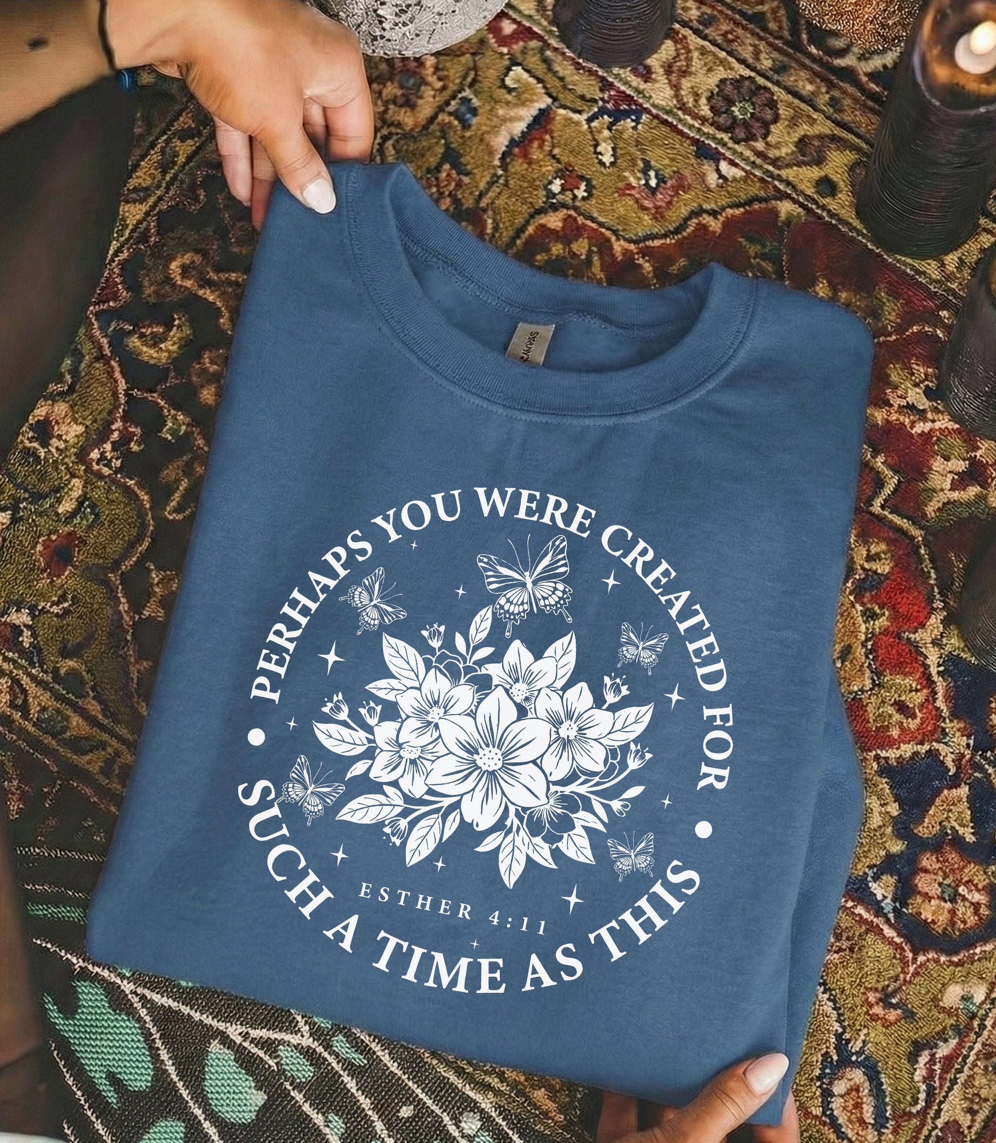 [COMFORT T-SHIRT] Created For Such A Time As This Butterfly Floral Design – Faith Floral