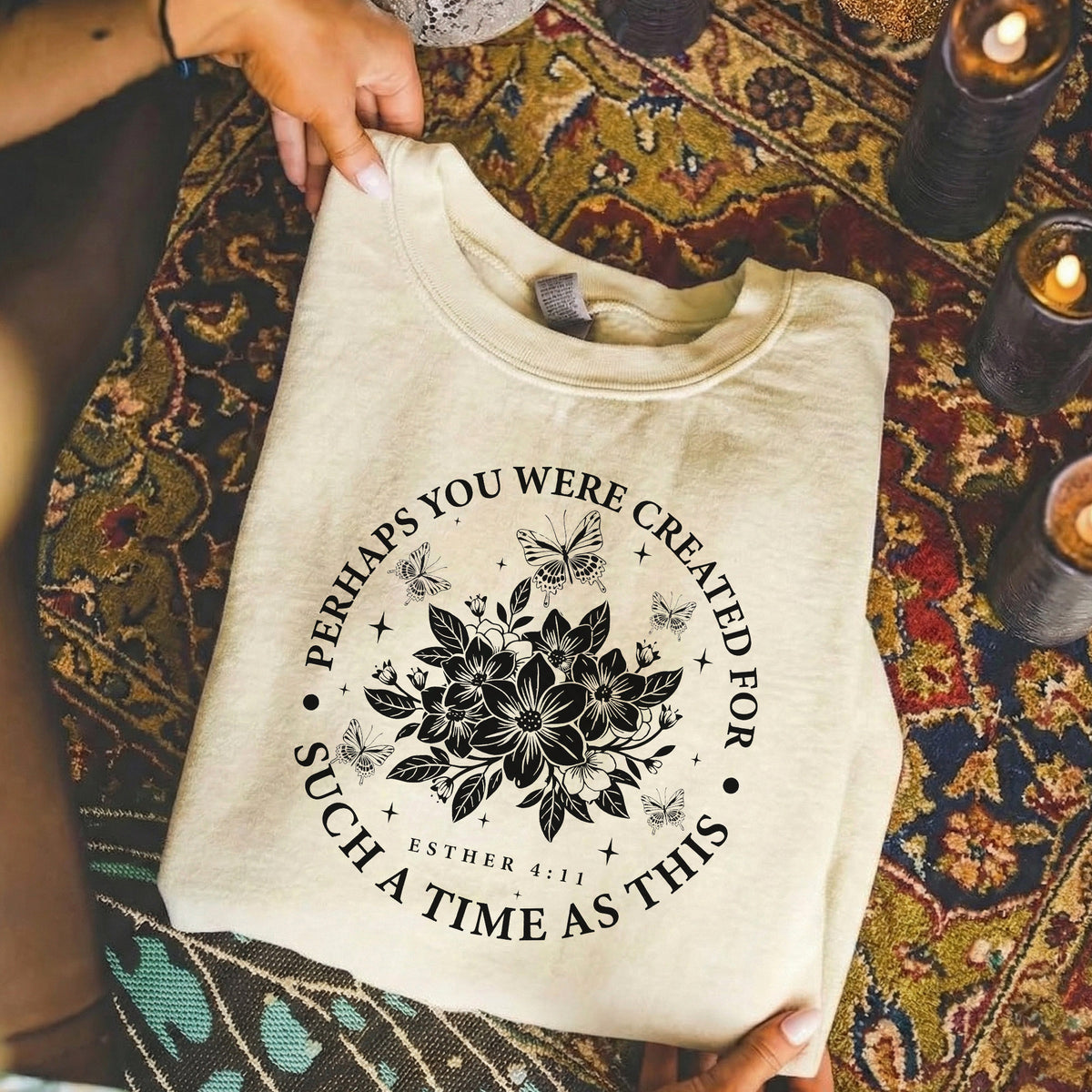 [COMFORT T-SHIRT] Created For Such A Time As This Butterfly Floral Design – Faith Floral