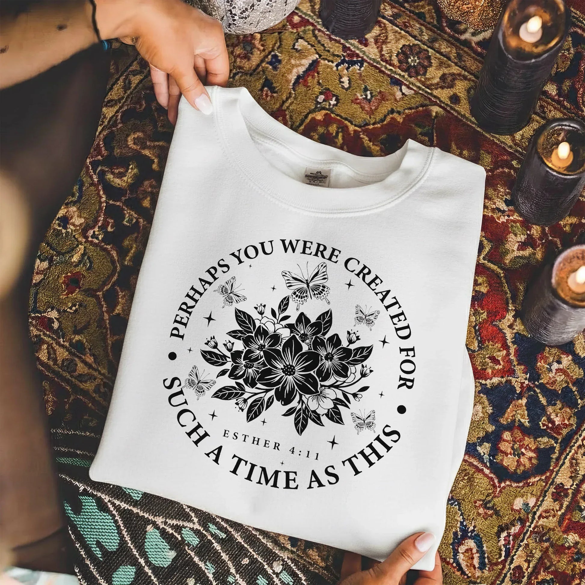 Created For Such A Time As This Butterfly Floral Design – Faith Floral – Unisex Tshirt / Hoodie / Sweatshirt - Faith Guided Life