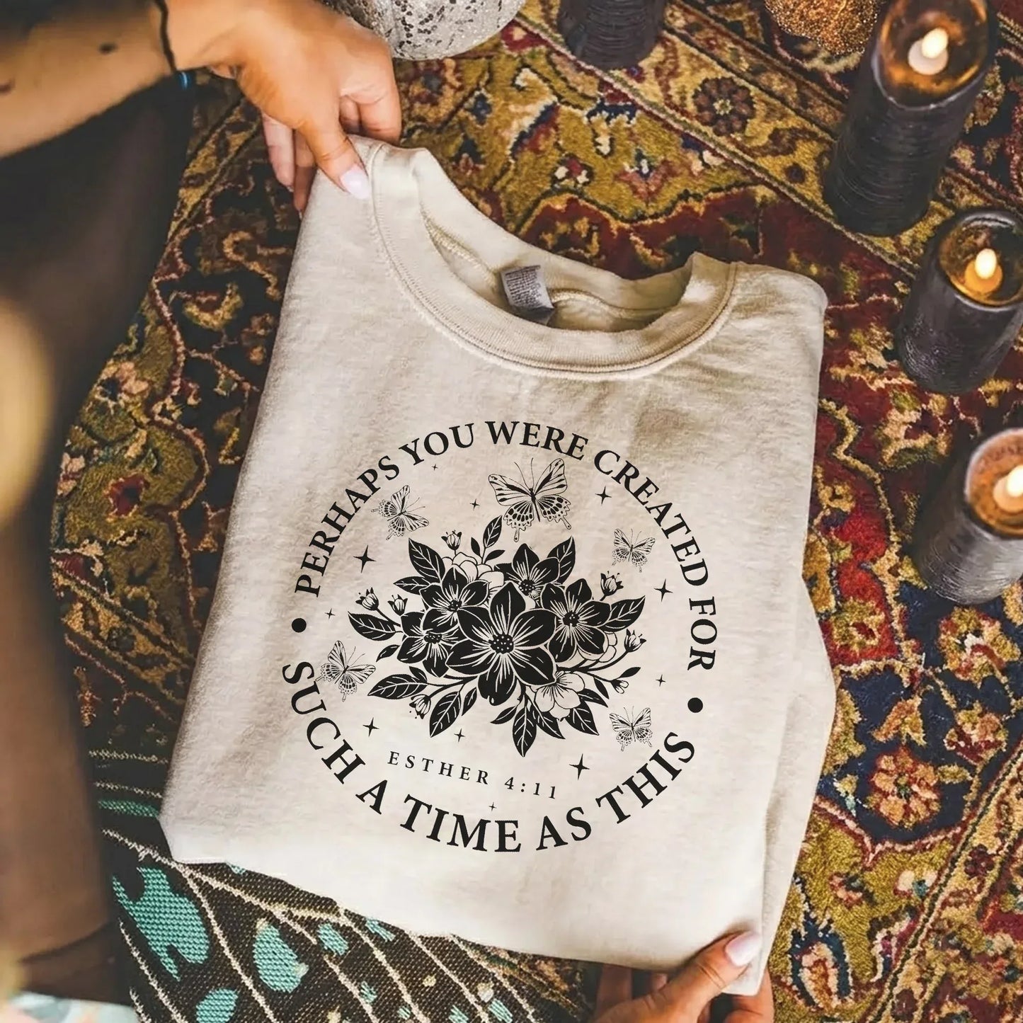 Created For Such A Time As This Butterfly Floral Design – Faith Floral – Unisex Tshirt / Hoodie / Sweatshirt - Faith Guided Life