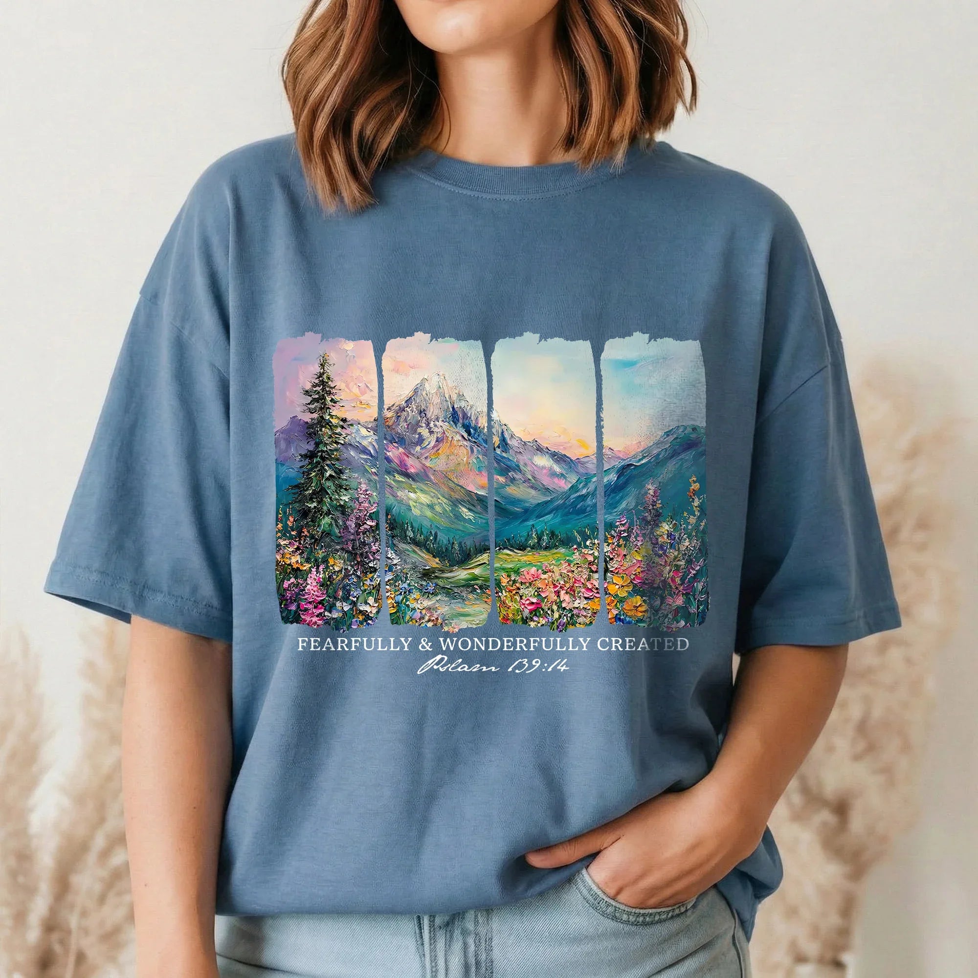 [COMFORT T-SHIRT] Fearfully & Wonderfully Created Mountain Landscape – Landscape of Creation - Faith Guided Life